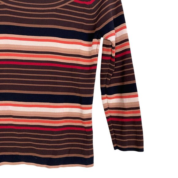 Vintage Y2K Striped Indie Grunge Knit Top Brown Retro Earth Tones 90s Stretch-M - Picture 3 of 9